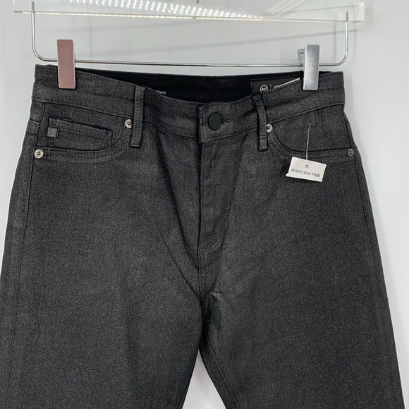 AG Adriano Goldschmied Farrah high rise skinny jeans coated black glitter new 26 - Picture 2 of 4